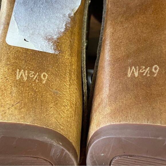 GUESS Wood Heel Platform Stiletto Boots Tan Suede Leather Cream Faux Fur sz 6.5 - Picture 12 of 13